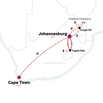 tourhub | G Adventures | Active South Africa: Cape Town, Kruger & Tugela Falls | Tour Map