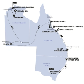 tourhub | Contiki | Ultimate Australia with Kakadu Dreaming & Sailing | 2024 - 2025 | Tour Map