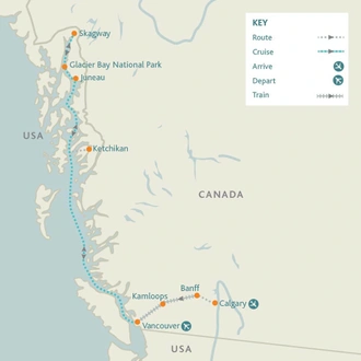 tourhub | Riviera Travel | Grand Journey on Canada's Rocky Mountaineer & Alaskan Cruise | Tour Map