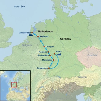 tourhub | Indus Travels | Radiant Rhine from Mainz to Amsterdam | Tour Map