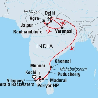 tourhub | Intrepid Travel | Premium North & South India | Tour Map