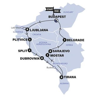 tourhub | Contiki | Best of Balkans | Start Budapest | 2026 | Tour Map