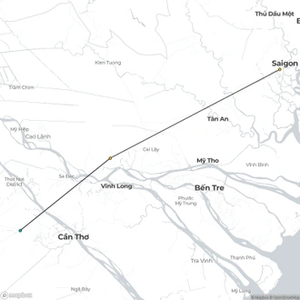 tourhub | Bravo Indochina Tours | Mekong Delta Cycling Tour 4 days | Tour Map