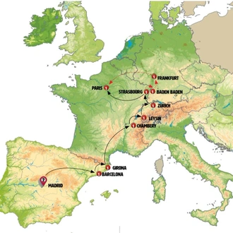 tourhub | Europamundo | Spain and Switzerland with Alsace and Black Forest | Tour Map