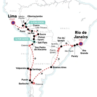 tourhub | G Adventures | South America Discovery: Lima to Rio de Janiero | Tour Map