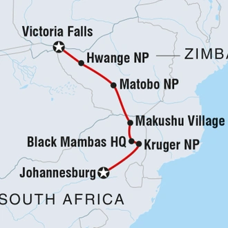 tourhub | Intrepid Travel | Vic Falls to Kruger | Tour Map