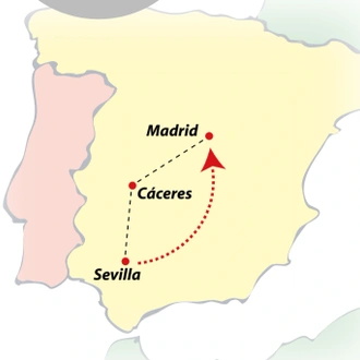 tourhub | VPT TOURS | 2 days Caceres with Seville by Bus and High Speed Train (Thursdays) | Tour Map