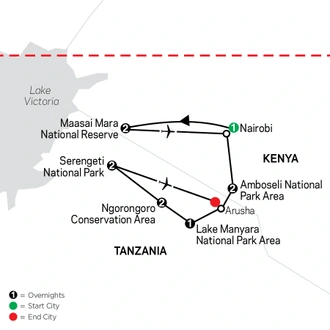 tourhub | Cosmos | On Safari in Kenya & Tanzania | Tour Map