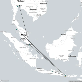 tourhub | Wanderful Holidays | Enchanting Explorations: Bangkok, Singapore & Bali | Tour Map