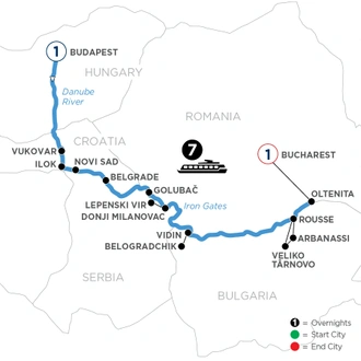 tourhub | Avalon Waterways | Balkan Discovery with 1 Night in Budapest & 1 Night in Bucharest (Illumination) | Tour Map