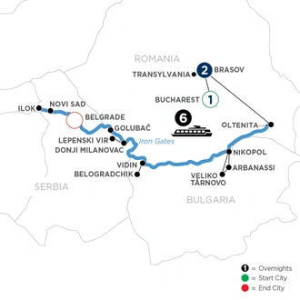 tourhub | Avalon Waterways | Active & Discovery on The Lower Danube with 2 Nights in Transylvania (Impression) | Tour Map