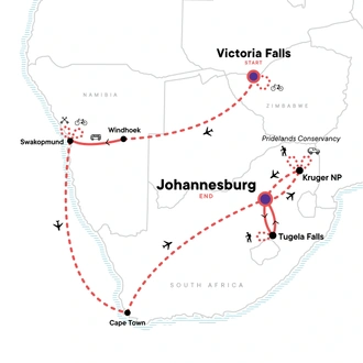 tourhub | G Adventures | Ultimate Active Southern Africa | Tour Map