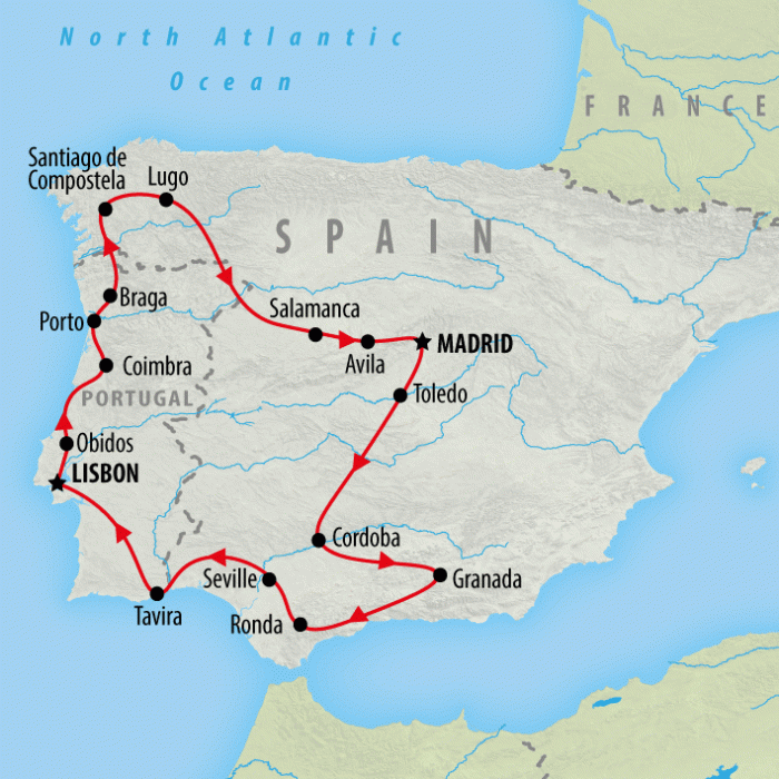 tourhub | On The Go Tours | Portugal & Spain From Madrid - 13 days | Tour Map