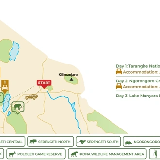 tourhub | Beach and Safari Holidays | A 3-Day Safari Expedition through Tanzania | Tour Map