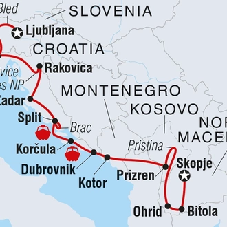 tourhub | Intrepid Travel | Slovenia to Macedonia Real Food Adventure | Tour Map
