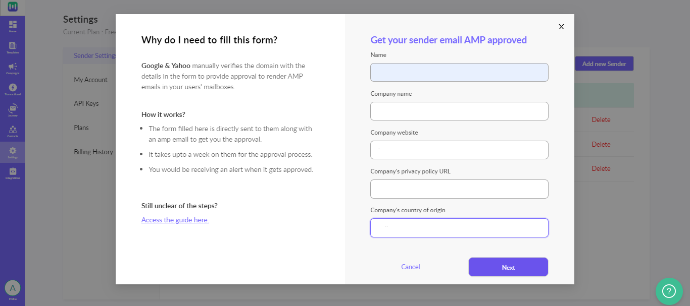 Whitelisting your sender's address to start sending AMP emails
