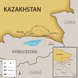 tourhub | SpiceRoads Cycling | Mountain Biking Kazakhstan and Kyrgyzstan | Tour Map