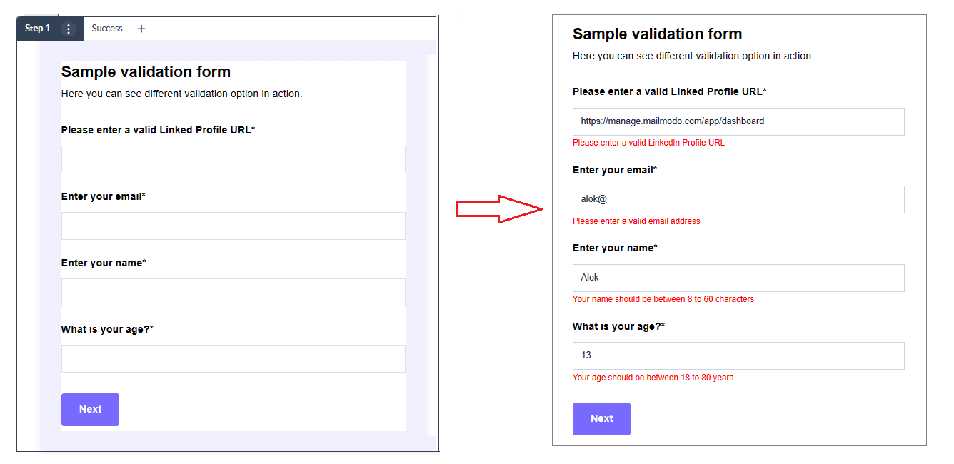 How to add validation to a text input field in the AMP form?