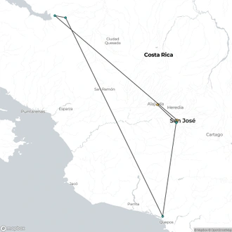 tourhub | Destiny Travel Costa Rica | 8 Day - San Jose - Arenal Volcano - Manuel Antonio Beach | Tour Map