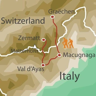 tourhub | UTracks | Monte Rosa Alpine Walk - 6 days | Tour Map