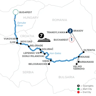 tourhub | Avalon Waterways | Balkan Discovery with 1 Night in Bucharest & 2 Nights in Transylvania (Illumination) | Tour Map