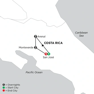 tourhub | Globus | Independent Costa Rica Wonders | Tour Map