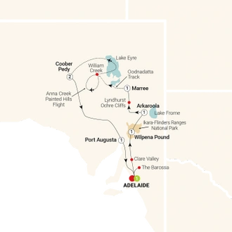 tourhub | AAT Kings | South Australian Outback Adventure | Tour Map