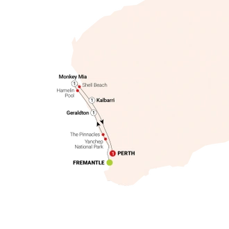 tourhub | AAT Kings | Monkey Mia Dolphins & West Coast | Tour Map