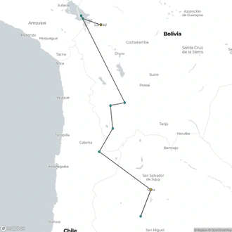 tourhub | Hi Travel Argentina | La Paz, Titicaca, Uyuni, San Pedro and Salta (15 days) | Tour Map