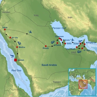 tourhub | Indus Travels | A Journey Through the Persian Gulf and Arabian Mysteries | Tour Map