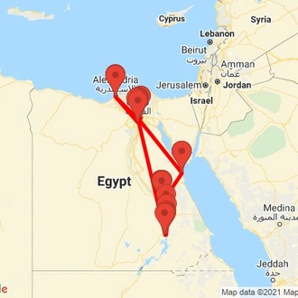 tourhub | Egypt Best Vacations | 14 Day Egypt Tour: Cairo, Alexandria, Hurghada, Luxor, Aswan And Nile Cruise | Tour Map