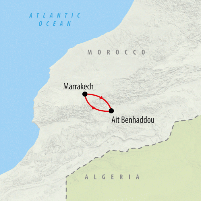 tourhub | On The Go Tours | Marrakech & Atlas Mountains - 5 days  | Tour Map