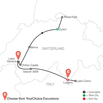 tourhub | Globus | Swiss Sational: Switzerland & Lake Como By Design | Tour Map