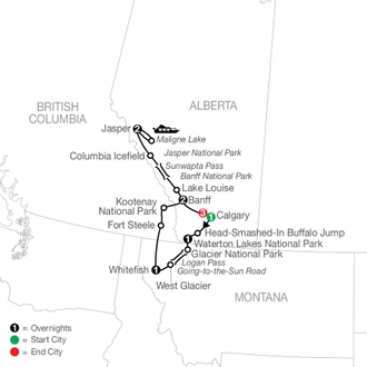 tourhub | Globus | Glacier National Park & the Canadian Rockies with the Calgary Stampede | Tour Map