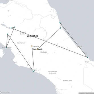 tourhub | Destiny Travel Costa Rica | 13 Days - Fly & Drive - Touring Costa Rica  | Tour Map