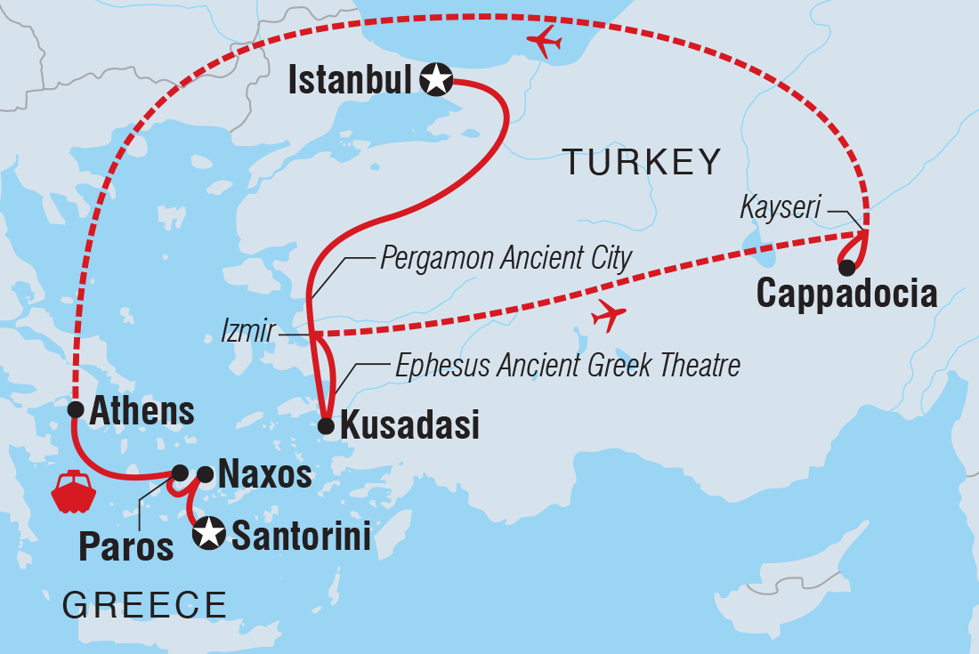 tourhub | Intrepid Travel | Premium Turkey & The Cyclades Islands | Tour Map