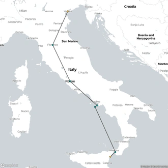 tourhub | Omega Tours | From Top to Toe of Italy: Venice to Sicily | Tour Map