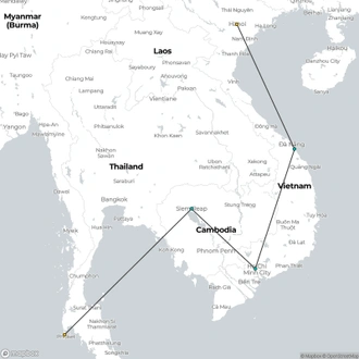 tourhub | Prestigo Asia | Amazing Southeast Asia in 16 Days - Vietnam, Cambodia and Thailand | Tour Map