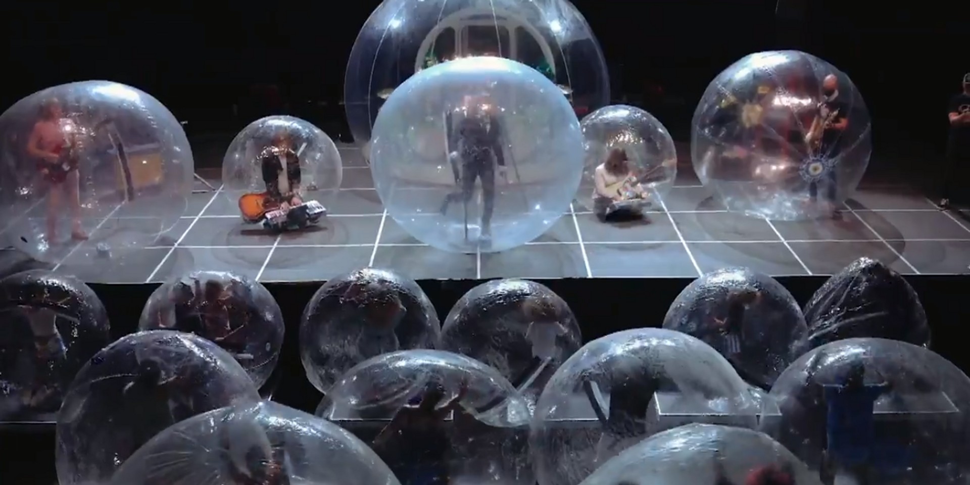 The Flaming Lips perform live in bubbles for The Late Show With Stephen Colbert 