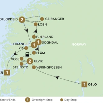 tourhub | Back-Roads Touring | Norway: Fjords and Glaciers 2025 | Tour Map