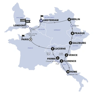 tourhub | Contiki | European Encounter | Start London | Age 27-35 | Tour Map