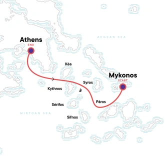 tourhub | G Adventures | Sailing Greece - Mykonos to Athens | Tour Map