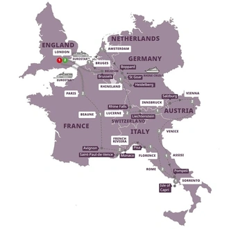 tourhub | Trafalgar | Grand European with Eurostar™ Extension | Tour Map