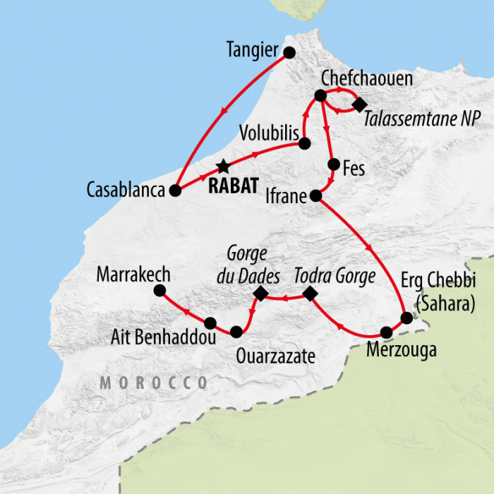 tourhub | On The Go Tours | Magical Morocco From Tangier - 14 days | Tour Map