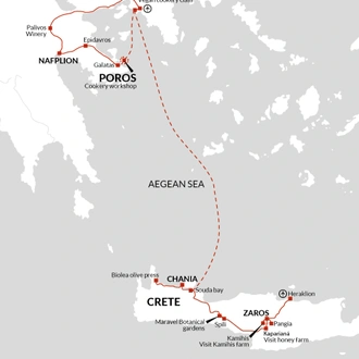 tourhub | Explore! | A Taste of Greece - Crete to the Peloponnese | Tour Map