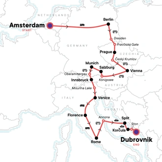 tourhub | G Adventures | Total Europe: Berlin, Prague & the Tastes of Italy | Tour Map