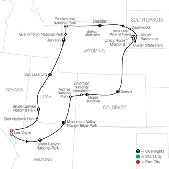 tourhub | Globus | Exploring America's Great Parks | Tour Map