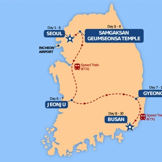 tourhub | One Life Adventures | South Korea Essentials 10 Day Tour | Tour Map