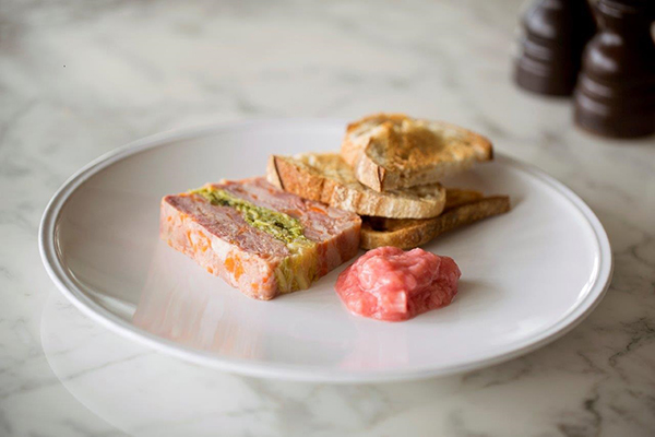 Country terrine, pistachio nut, gooseberry preserve and toasted bread
