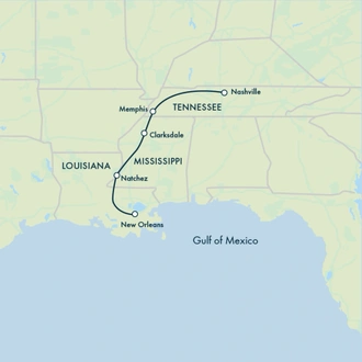 tourhub | Exodus | Southern Soul: New Orleans to Nashville | Tour Map